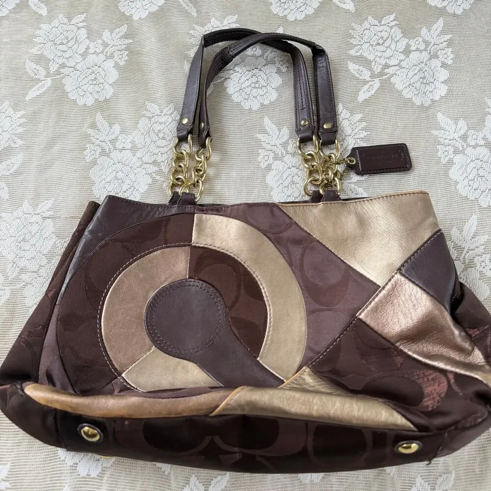 Coach Patchwork Metallic Signature Tote Bag